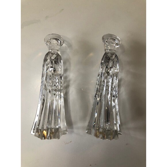 Vintage Glass Crystal Angel Figurines Set Of 2 6 Inches Tall Free Standing - Picture 3 of 6